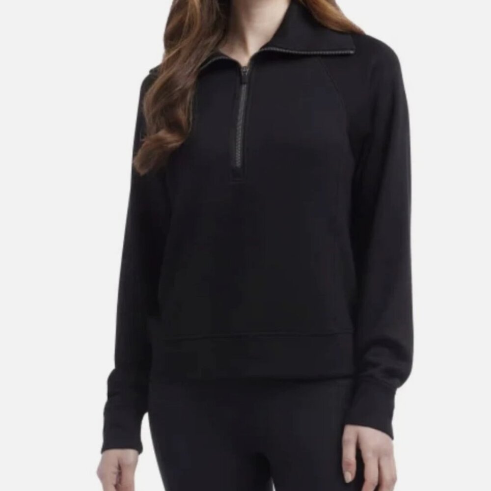 Danskin Women's Luxe Half Zip Pullover Top Black Size XL
